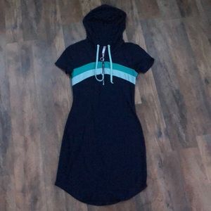 Navy blue mini dress with light blue design